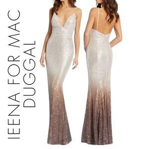 MAC DUGGAL Ieena by MAC Duggal Women’s Plunge Neck Ombré Sequin Gown in Size 0